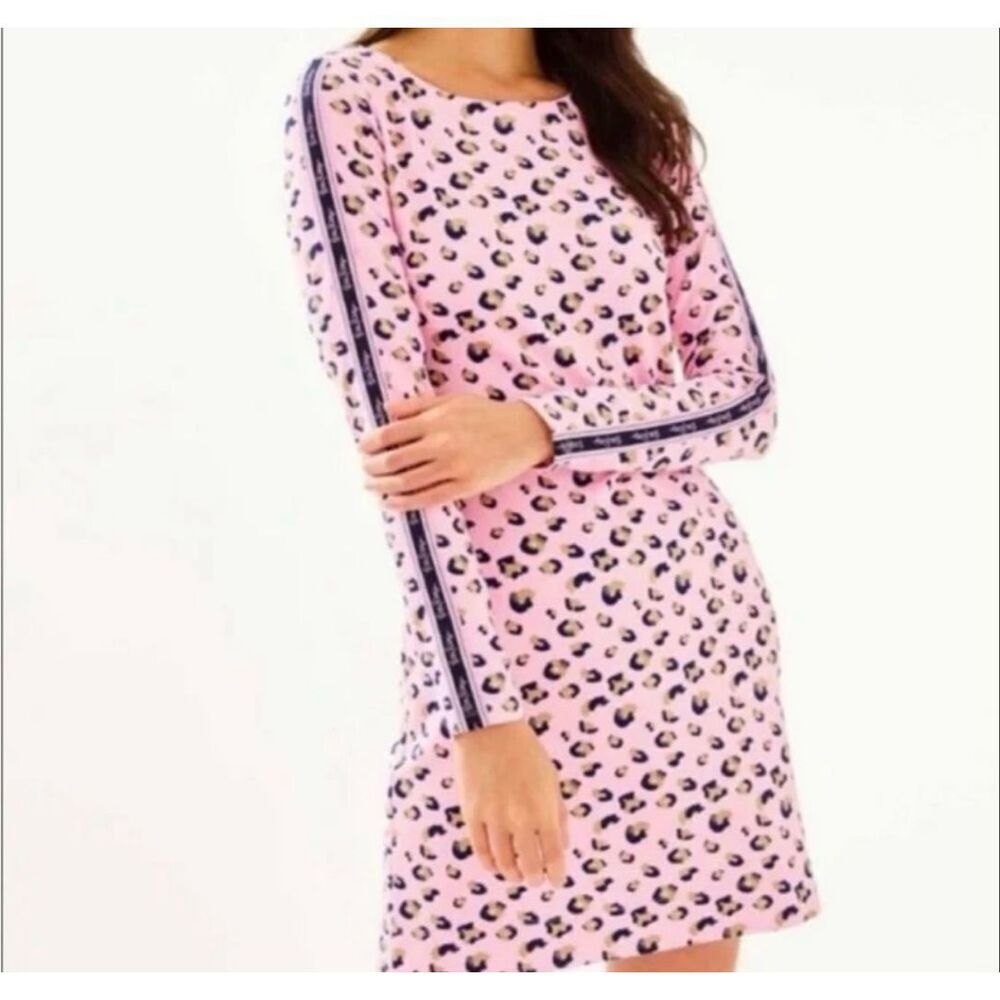 Lilly Pulitzer T-shirt Pink Beline Cheetah Print Long Sleeve Mini Dress Women's